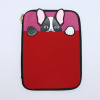 Housse pour ordinateur portable en PU moderne et simple avec applique Bouledogue Français, motif color block rouge, étanche, durable, écologique, portable, pour le travail