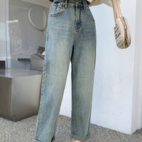 Jeans Boyfriend Baggy Grande Taille Personnalisés pour Femmes, Été, Résistants à la Décoloration, Extensibles, Taille Mi-Haute, Délavés avec Fermeture Éclair – Vente en Gros