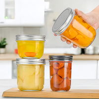 Stock de bocal de conservation des aliments en verre couvercle en métal 8oz 12oz 16oz récipient de stockage vide transparent pour confiture cornichon sauce piquante épices imprimé