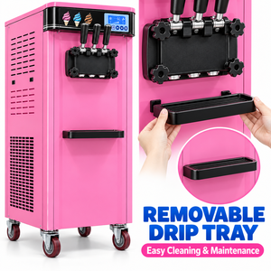 Máquina comercial de helado suave de pie, color rosa, 220V, control digital, triple dispensador con ruedas para cafeterías - Product Image 3
