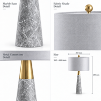 Lampe de table moderne en marbre naturel, abat-jour en tissu E27, lampe de bureau avec accent en métal doré, lampe décorative pour la rénovation d'hôtels de charme