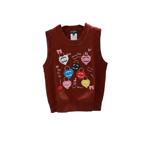 <b>Sweet</b> Knitted Women's Sleeveless Vest With Embroidered <b>Hearts</b> Crew Neck Tank Top Black - Product Image 3