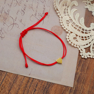 Heart Pendant <b>Chain</b> Bracelet Red And Black <b>Rope</b> Zinc Alloy Charm Jewelry Gift For Women - Product Image 2