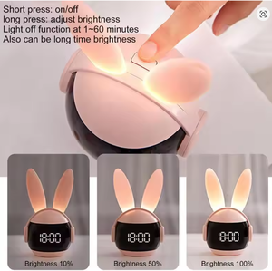 นาฬิกาปลุกรูปกระต่าย โคมไฟสัตว์สีรุ้ง ปลุกได้สามแบบ นาฬิกาปลุกแบบชาร์จไฟได้ นาฬิกาตั้งโต๊ะข้างเตียง ไฟกลางคืนสร้างสรรค์สำหรับห้องนอน - Product Image 3