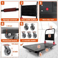 Carretilla de Plataforma Plegable con 5 Ruedas Giratorias de 360° de 6'', Capacidad de 1600 Libras, Carretilla de Mano de Alta Resistencia