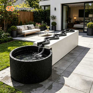 Bac à fleurs paysager en acier sur mesure avec débit d'eau, fontaine de jardin extérieure et bassin à poissons - Product Image 5