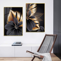 Art mural abstrait moderne nordique, peinture de décoration de salon, peinture en porcelaine de cristal de feuille de plante d'or noir