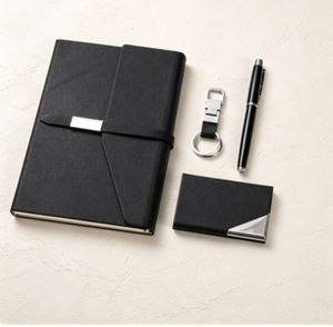 Carnet en cuir A5 avec stylo métallique, porte-cartes de visite, porte-clés, carnet de bureau, logo personnalisé, coffret cadeau - Product Image 1