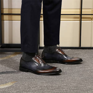 فاخر الدانتيل يصل حذاء رجالي أزرق براون المرقعة النمط الإيطالي وينغيب أكسفورد فستان - Product Image 6