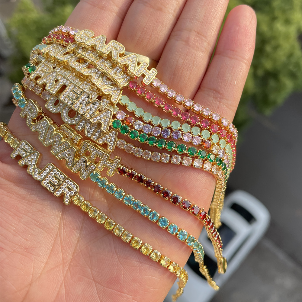 Qiuhan OEM Armband Copper Letter Colorful Zircon Tennis