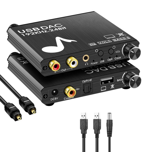USB DAC 192KHz Digital to Analog Audio Converter Bass Volume Control SPDIF Optical Toslink Coaxial Analog Output for Laptop Use