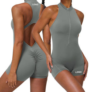 Sm2351 Vrouwen Sexy Mouwloze Schildpad Nek Rug Uitgehold Gewatteerde Jumpsuit Scrunch Butt Bodysuit Workout Yoga Dance Outfit - Product Image 1