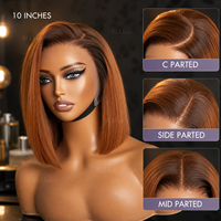 Perruques Courtes Bob Lisses et Soyeuses en Cheveux Humains 100% Naturels, Ombré Gingembre, Coupe Droite, Sans Colle, Lace Front 5x7 13x4, Tailles 8, 10, 12 Pouces