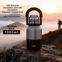 Thermos à vide moderne minimaliste à parois droites en acier inoxydable avec revêtement en titane, grande capacité, portable pour homme, idéal pour les voyages en extérieur