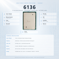 6136 Server CPU 12 Core 3.0GHz LGA3647 24.75MB SR3B2 150W Penyimpanan Enterprise Database Komputasi File ERP