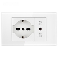 Enchufe de Pared de Vidrio Templado Blanco y Negro, Estándar Italiano, Enchufe Alemán-Italiano, USB Tipo C, Interruptor, Satélite, TV, Teléfono, IP16, 16A
