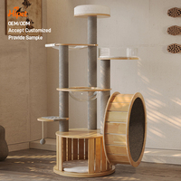 Tour d'activités pour chat de luxe, grande taille, en bois massif et sisal, avec plateforme multi-niveaux, poteau d'exercice, tapis roulant et roue de course