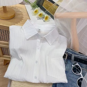 Áo sơ mi nữ xuân thu <span class=keywords><strong>2025</strong></span> màu trơn cổ trụ cài nút thời trang mới đơn giản tay dài kiểu rộng rãi áo kiểu thường ngày - Product Image 3