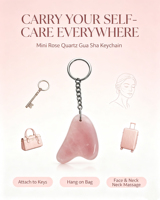 Porte-clés en pierre de Gua Sha en quartz rose naturel, taille de poche, outil de massage portable pour le visage, les yeux et le corps, accessoire de sac