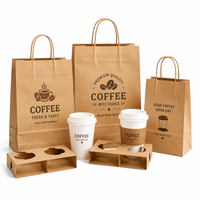 Sac à emporter pour boissons en papier kraft classique écologique imprimé sur mesure, 4 porte-gobelets, emballage portable pour café et thé, poignée personnalisée