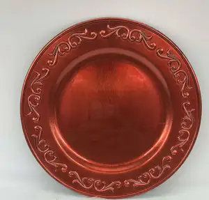 13" Plastic Red Round Antique Charger Plates for Wedding Table Setting