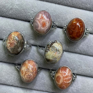 Wholesale 925 Sterling Silver Rings Natural Semi-Precious Coral <strong>Jade</strong> Gemstone Adjustable Size Laser Printed <strong>Stone</strong> for Gift - Product Image 6