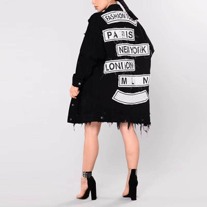 Grande <span class=keywords><strong>veste</strong></span> <span class=keywords><strong>en</strong></span> Denim grande taille pour femmes, avec motifs de lettres, 2019 coton, délavés, nouveau Style, automne, 100% - Product Image 1