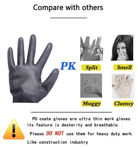 Guantes de seguridad para hombre y mujer, manoplas finas y transpirables con agarre ligero, de poliuretano negro, con revestimiento - Product Image 5