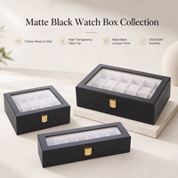 Boîte à montres en bois noir mat, 6, 10, 12, 20 emplacements, boîte de présentation pour collection de montres avec dessus en verre, logo personnalisé