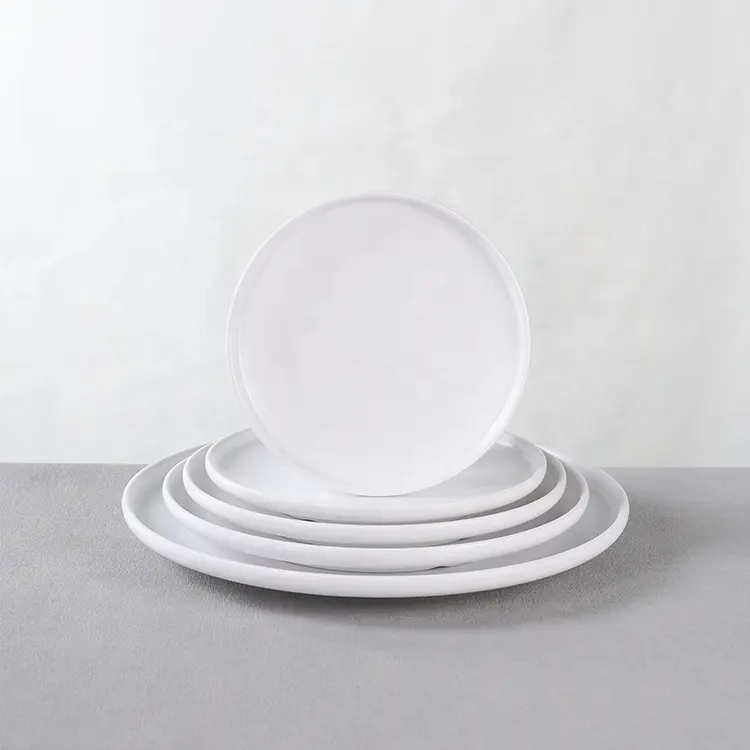 Placas lisas de melamina por atacado de pratos de jantar de plástico redondo branco para restaurante