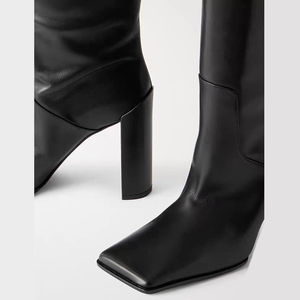 Bottes longues pour femmes à bout carré, design simple, montantes au-dessus du genou, à talons épais et larges, couleur unie - Product Image 5