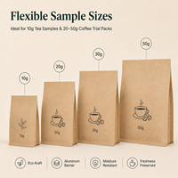 Sachets miniatures en papier kraft brun avec doublure en aluminium pur pour échantillons de thé et café, style SHEYU TEA, personnalisables avec logo OEM