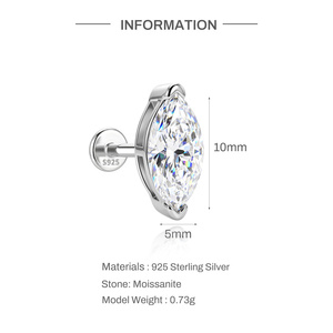 ต่างหูมอสซาไนต์ทรงรี คารัต ดี คัลเลอร์ เงินแท้ S925 ชุบทองคำขาว หัวแบน 5*10 มม. พร้อมใบรับรอง - Product Image 3