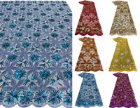 Robe en tissu de dentelle multicolore pour femmes avec tube de perles du Moyen-Orient africain Broderie à paillettes Technique tricotée en maille enduite de PVC
