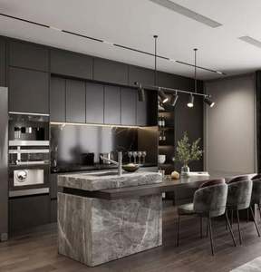 Fabricant d'îlots de cuisine sur mesure de luxe 2025, designs modernes d'armoires, placage laqué, armoires de cuisine - Product Image 1