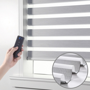 Persianas dobles de cebra listas <span class=keywords><strong>para</strong></span> usar, cortinas de persiana enrollable Therm Blackout, cremallera automática, tela de poliéster 100% <span class=keywords><strong>para</strong></span> el hogar, eléctrico liso - Product Image 2