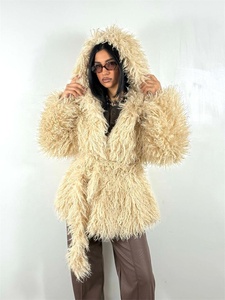 Zeyu Luxe Lange Krullende Kunstbontjas Dames Geruite Capuchon Winterjas Warme Groothandel Aangepaste Leverancier Eco Dames Kunstbontjassen - Product Image 5