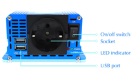 Convertisseur de courant à onde sinusoïdale pure 500W Nominaux 1000W en crête DC 12V vers AC 220V 230V Prise EU pour voiture avec port USB