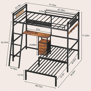 <span class=keywords><strong>Cama</strong></span> Litera de Alta Calidad, Tamaño Completo, con Soporte de Metal Resistente y Escritorio para Estudiar o Trabajar - Product Image 2