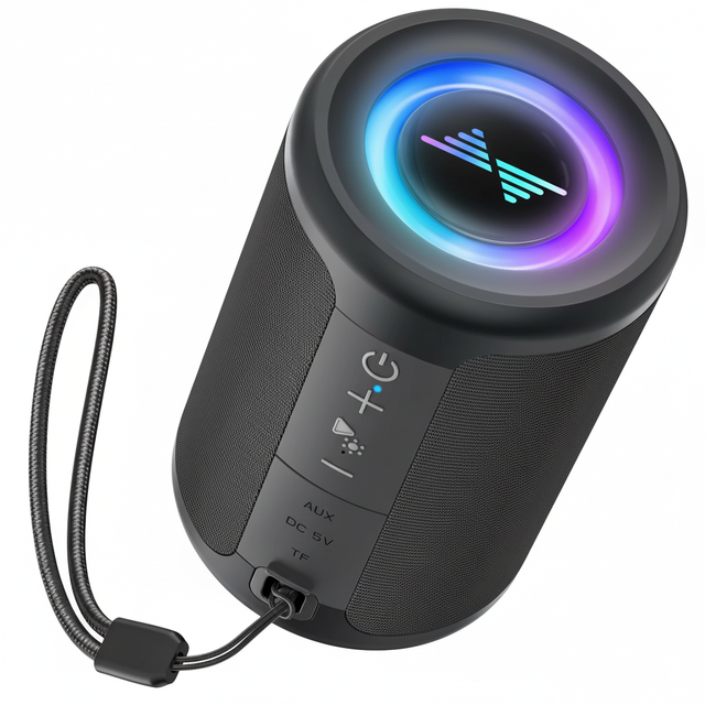 5W Portable  Speaker with Colorful LED Lights, TWS Stereo Sound, Type-C AUX/TF Card Support, and 12-Hour Playback