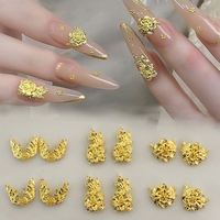 10pcs/bag Hiasan Kuku Logam Berlapis Emas Bentuk Bunga, Perhiasan Kuku Berlian Logam, Dekorasi Kuku Bunga Peony, Permata Rhinestone