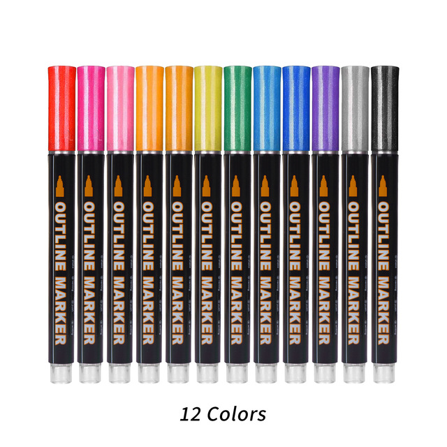 Dual Line Contour Pen Odorless Quick Drying Alcohol Dual Color Water-Based Marker Single Tip Handbook Pen Drawing Pen