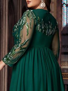Abito <span class=keywords><strong>da</strong></span> <span class=keywords><strong>sera</strong></span> in chiffon e pizzo con perline in stile africano, traspirante, a trapezio, per damigelle e matrimoni, per donne curvy, a maniche lunghe - Product Image 4