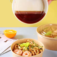Makanan panas ramah lingkungan penutup mangkuk Kraft Custom dicetak wadah kertas Takeout Salad mie sup restoran