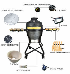 Four à rôtir en céramique KIMSTONE, fabricant, 18 pouces, Kamado, gris, glaçure mousse, barbecue, rôtisserie, poulet, Caja China - Product Image 5
