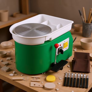 Torno de alfarería eléctrico verde de 350W con bandeja y juego de herramientas para arte cerámico y manualidades DIY - Product Image 2