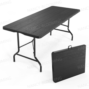 Vente en gros <span class=keywords><strong>Table</strong></span> pliante de 6 pieds en plastique noir grain de bois 6 pieds Portable Heavy Duty Indoor Outdoor <span class=keywords><strong>180</strong></span> <span class=keywords><strong>cm</strong></span> pour le <span class=keywords><strong>camping</strong></span> pique-nique - Product Image 1