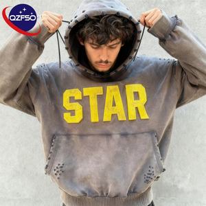 Vente en gros personnalisé Vintage Boxy Fit de haute qualité lourd 100% coton français éponge lavage à l'acide en détresse graphique sweat à capuche pour hommes - Product Image 1