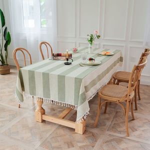 DUOLAI Light Green and <strong>White</strong> <strong>Striped</strong> Tablecloth Rectangle Washable Jacquard Weave <strong>Table</strong> <strong>Cloth</strong> for Outdoor Picnic With Napkins - Product Image 2
