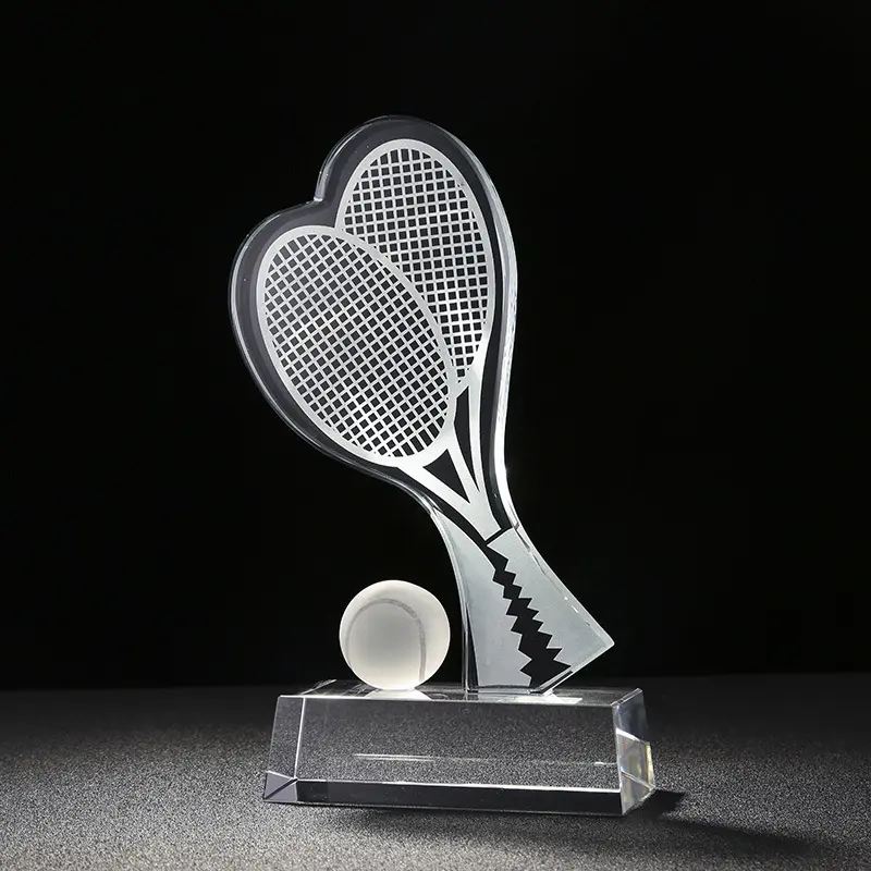 Fabrik Großhandel Tennis Trophäe und Auszeichnungen benutzer definierte 3D-Logo Tennis Crystal Glass Awards Trophäen